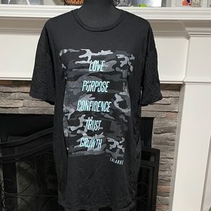 LulaRoe Black & Camo Warehouse Marketing T-shirt NWOT